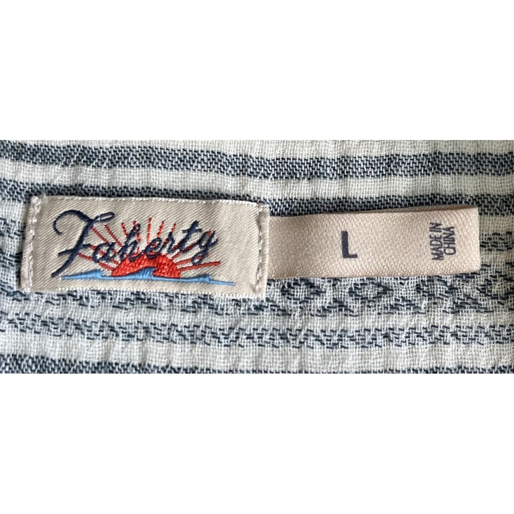 Faherty Womens Organic Cotton Gauze Henley Top Blue Cream Striped Blouse Large - Picture 4 of 8